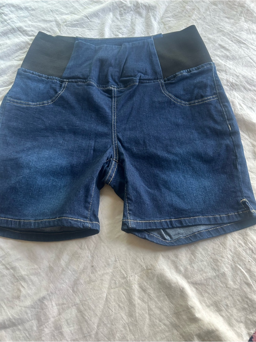 SHEIN Dark Blue Denim High Waist Shorts with Black Waistband size 0X.